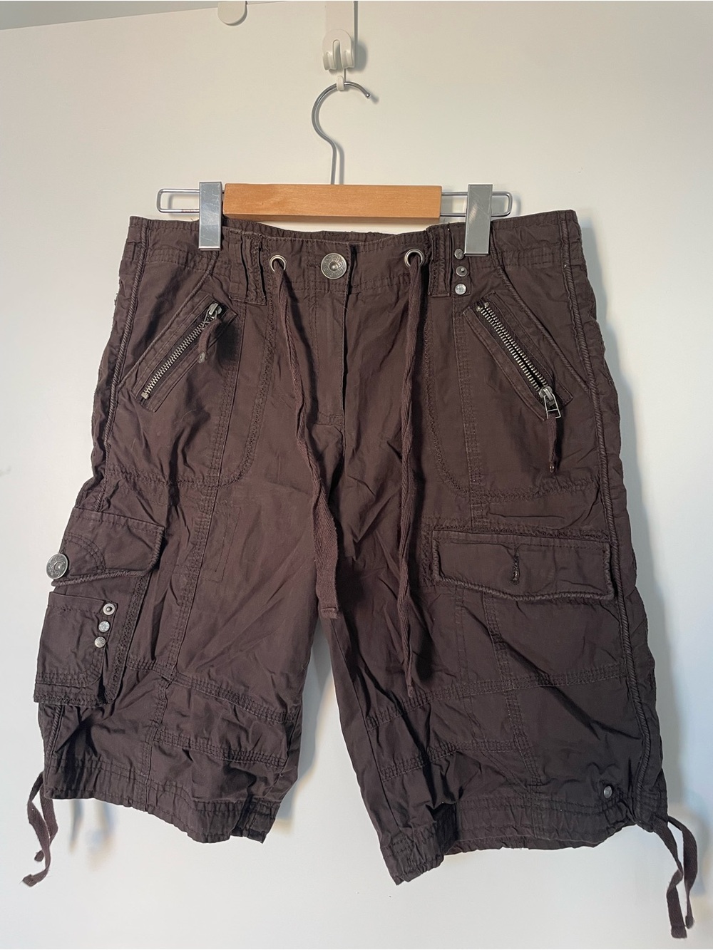 Dalia Collection Dark Brown Cotton Cargo Shorts